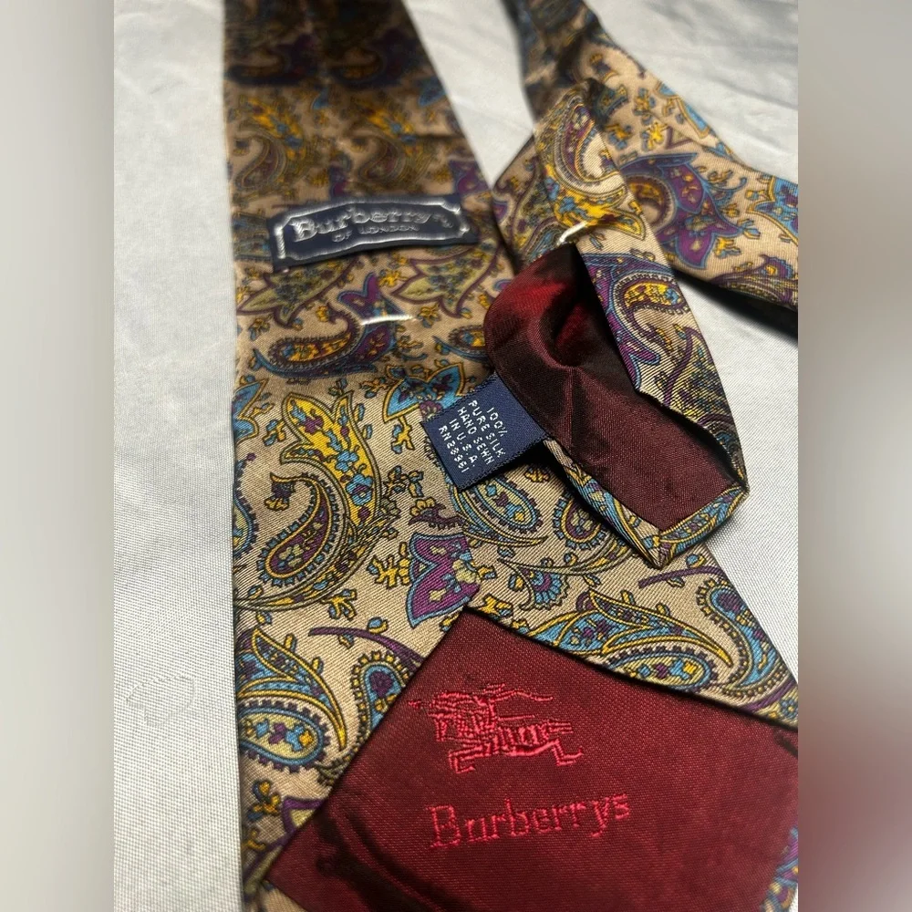 Men’s Burberry London Vintage Brown Purple Blue Silk Necktie Designer Tie - Picture 3 of 4